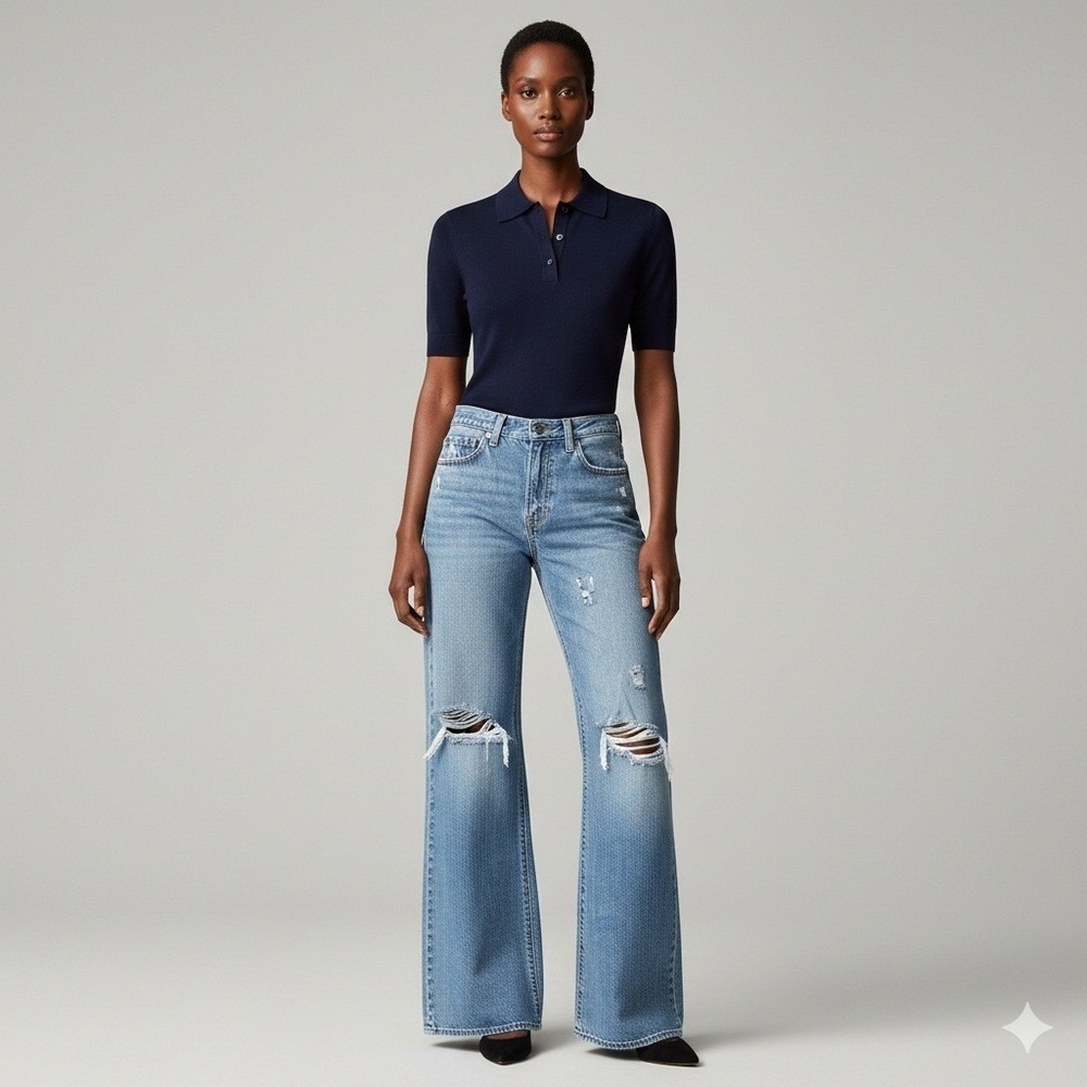 Levis Premium Jeans Womens Size 24 High Loose‎ Flare Distressed Light Wash Blue